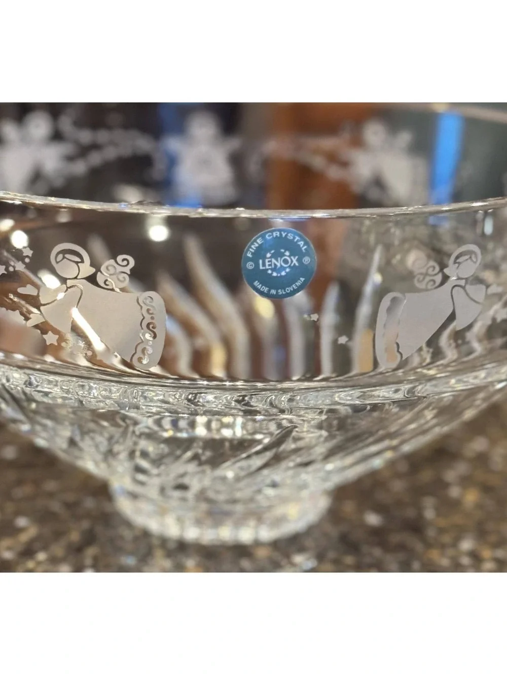 Lenox Christmas Holiday Frosted Etch Angel Crystal Serving Bowl 10”